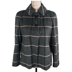 ZARA Basics Wool Blend Plaid Windowpane Jacket Medium Charcoal Black Tan